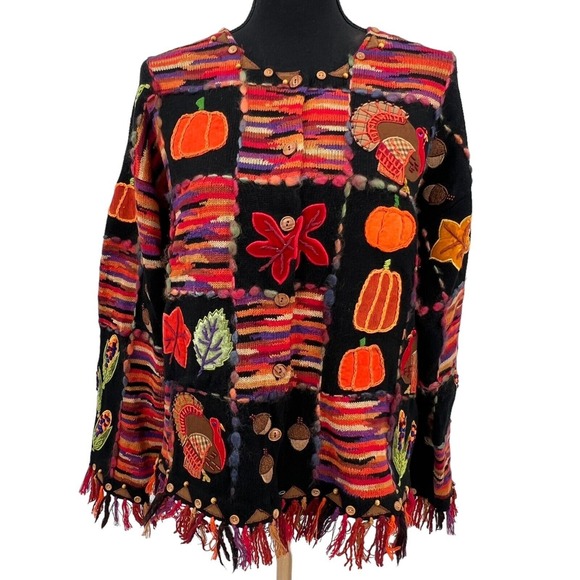 Design Options Philip Jane Gordon Women's Sweater Embellished Thanksgiving Med - Picture 2 of 8